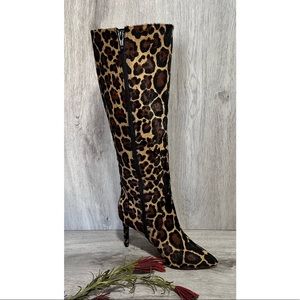 NWT Antonio Melanie Hendri Leopard Print Calf Hair Tall Heeled Boots 6.5
